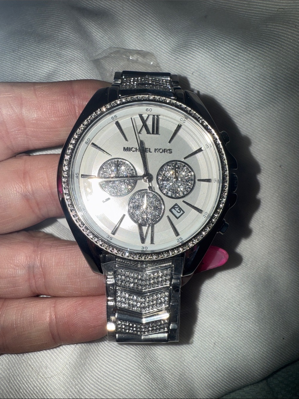 Michael Kors Silver Crystal-Accented Men’s Bracelet Watch